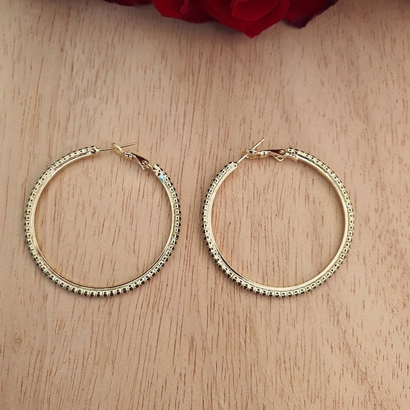Gold and Black Hoop Earrings - Picture 3 of 7
